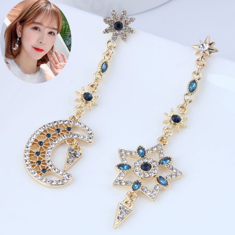 NEW Stunning Asymmetrical Moon & Stars Crystal Earrings by Celestial 7
